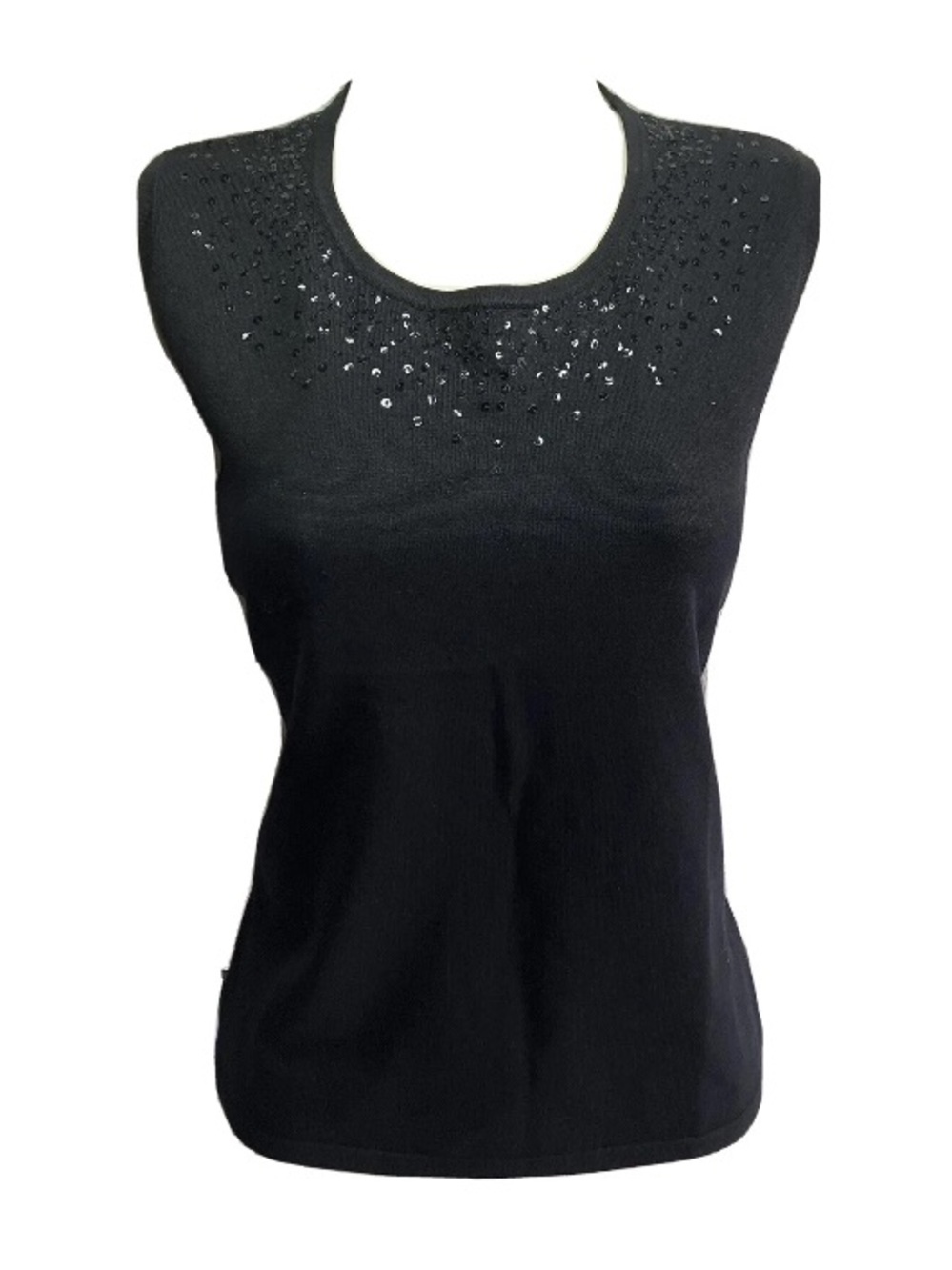 Emanuel Ungaro Silk Nylon Viscose Black Sequin Shell Knit Tank Medium